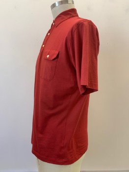 Mens, Polo Shirt, CHRISTIAN DIOR, Red, Cotton, Polyester, Plaid, L, S/S, C.A., 3 Buttons, Chest Pocket