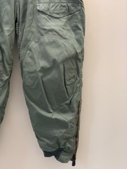 NO LABEL, Sage Green, Polyester, Solid, Winter Pants, F.F, Front And Side Zipper, Quad And Back Pockets, Back Waist Band With Buckle,