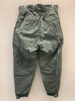 Mens, Sci-Fi/Fantasy Pants, NO LABEL, Sage Green, Polyester, Solid, 34/30, Winter Pants, F.F, Front And Side Zipper, Quad And Back Pockets, Back Waist Band With Buckle,