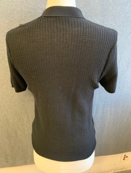 SANDRO, Black, Cotton, Solid, Sweater Knit, Silver Zipper, Retro 60's70's