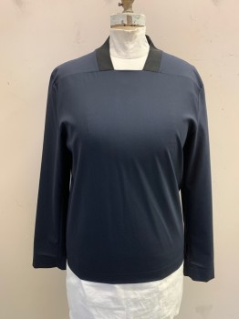 Womens, Top, COS, Midnight Blue, Wool, Polyester, Solid, XL, Squared Off V-neck, Black Ribbed Knit Neck, Yoke, Long Sleeves, Snap Plackets at Sleeve Hem