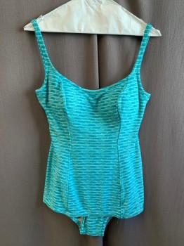 Womens, Bathing Suit, JANTZEN, Turquoise Blue, Off White, Lt Blue, Synthetic, Stripes, W: 24, B: 28, Scoop Neck, New Bra Cup Alteration