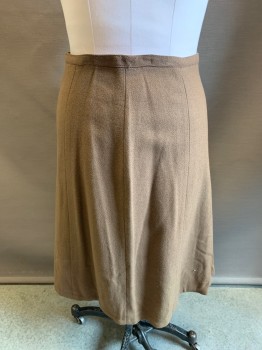 Womens, 1940s Vintage, Suit, Skirt, FASHIONBILT, Brown, Wool, Herringbone, W: 32, Vertical Seams, Zip Back, Hem Below Knee