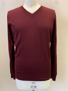 Mens, Pullover Sweater, Emporio Armani, Red Burgundy, Acrylic, Solid, 44, L/S, V Neck,