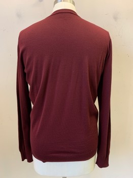 Mens, Pullover Sweater, Emporio Armani, Red Burgundy, Acrylic, Solid, 44, L/S, V Neck,