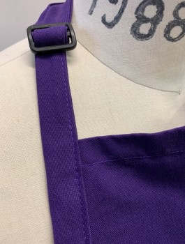 EDWARDS, Purple, Poly/Cotton, Solid, Twill, Short Length, 3 Pockets/Compartments at Hem, Adjustable Strap at Neck, Self Ties at Waist