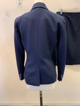 Womens, Suit - Skirt, 2 Pieces, TOMMY HILFIGER, Navy Blue, Polyester, Rayon, Solid, 2, Single Breasted, One Button, Welt Pockets, Vent in BK