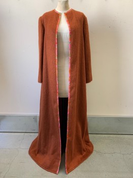 Womens, 1960s Vintage, Piece 2, NO LABEL, Magenta Pink, Dk Orange, Lime Green, Red, Copper Metallic, Wool, Solid, 36, Coat, Fur Texture, Long Length, Abstract Trim, Made To Order,