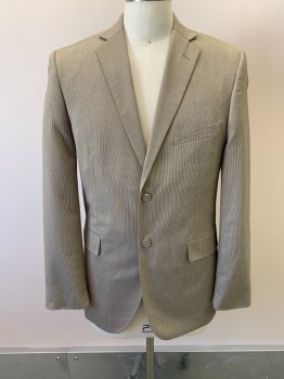 Mens, Suit, Jacket, WILKE RODRIGUEZ, Beige, Wool, Notched Lapel, Single Breasted, Button Front, 2 Buttons, 3 Pockets