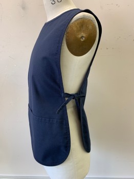 Fame, Navy Blue, Poly/Cotton, Solid, Twill, Wide Round Neck,  2 Pockets/Compartments at Hip Level, Self Ties at Sides, Multiples
