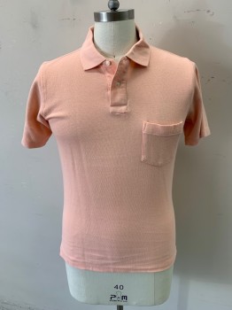 J SVOBODA SONS, Pink, Cotton, Solid, Short Sleeves, 2 Button Placket, Chest Pocket, Pique Knit,