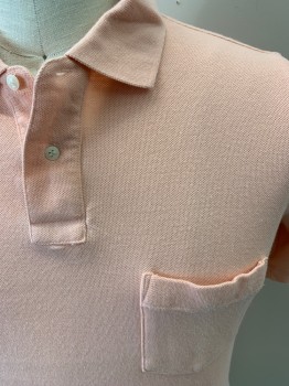 Mens, Polo Shirt, J SVOBODA SONS, Pink, Cotton, Solid, M, Short Sleeves, 2 Button Placket, Chest Pocket, Pique Knit,