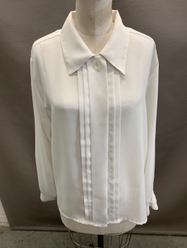 Womens, Blouse, IMPRESSIONS, Off White, Polyester, Solid, B:42, 14, Crepe, C.A., B.F., CF Pleats, Hidden Placket, L/S, Btns @ Collar & Cuffs