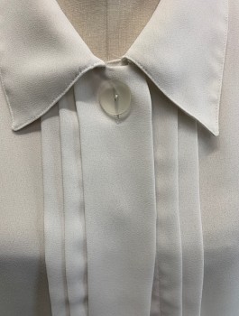 Womens, Blouse, IMPRESSIONS, Off White, Polyester, Solid, B:42, 14, Crepe, C.A., B.F., CF Pleats, Hidden Placket, L/S, Btns @ Collar & Cuffs