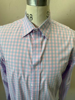 Mens, Casual Shirt, NORDSTROM, Pink, Lt Blue, Cotton, Basket Weave, M, Collar Attached, Button Down Collar, Front Pocket