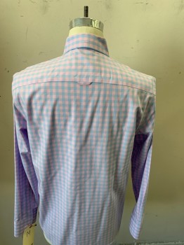 Mens, Casual Shirt, NORDSTROM, Pink, Lt Blue, Cotton, Basket Weave, M, Collar Attached, Button Down Collar, Front Pocket