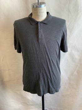 VINCE, Dk Gray, Polyester, C.A., 1/4 Button Front, S/S