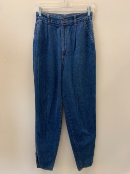 Womens, Jeans, CHIC, Denim Blue, Cotton, Solid, W27, Pleated, Side Pockets, Zip Front, Belt Loops,