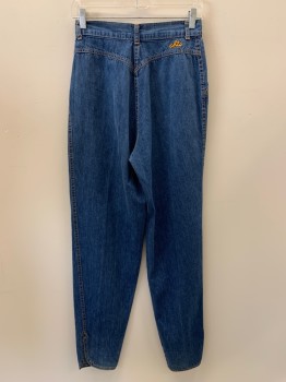 CHIC, Denim Blue, Cotton, Solid, Pleated, Side Pockets, Zip Front, Belt Loops,