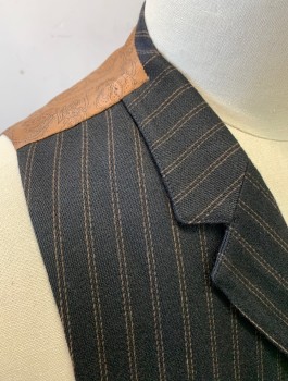 N/L MTO, Espresso Brown, Lt Brown, Wool, Stripes - Pin, Single Breasted, Notched Lapel, 5 Buttons, Caramel Paisley Jacquard Lining and Back, 4 Welt Pockets, Belted Back