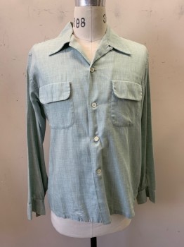 JAYSON, Sea Foam Green, Cotton, Wool, Solid, Heathered, C.A., Button Front, L/S, 2 Flap Pockets