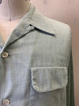 Mens, Shirt, JAYSON, Sea Foam Green, Cotton, Wool, Solid, Heathered, 16, L, C.A., Button Front, L/S, 2 Flap Pockets