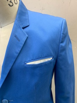 Mens, Sportcoat/Blazer, MARC BY M JACOBS, Sky Blue, Cotton, Solid, S, 38R, Single Breasted, 2 Buttons,  Notched Lapel, 3 Pockets, Center Back Vent, Small Pop-out Pocket Square