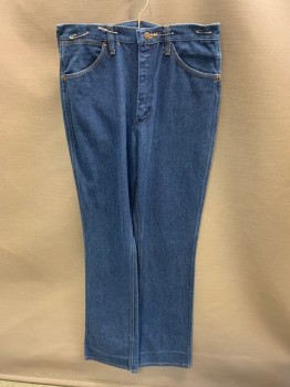 Mens, Jeans, WRANGLER, Denim Blue, Cotton, 37.5, 33/, Top Pockets, Zip Front, Bell Bottoms, 2 Back Pockets