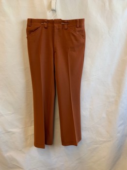 N/L, Rust Orange, Polyester, Solid, 4 Pockets, Zip Fly, Belt Loops,