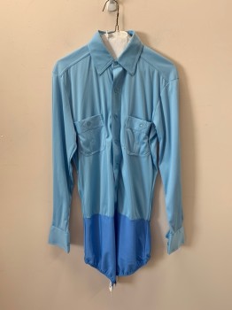 MARTINI, Lt Blue, Polyester, Bodysuit, C.A, B.F., 2 Pckts, L/S, Stain Below Right Side Of Collar