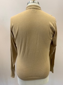 Mens, Polo Shirt, ALLEN JOLLY, Camel Brown, Wool, C44, L, C.A., 1/2 Button Front, L/S