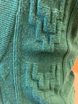 Mens, Vest, CAMBRIDGE CLASSICS, L, Teal Green, Acrylic Wool Knit with Textured Geometrical Self Pattern, V-N, Btn Frt