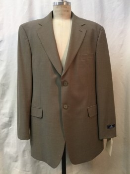 Mens, Sportcoat/Blazer, STAFFORD, Taupe, Polyester, Wool, Solid, 46 L, Taupe, Notched Lapel, Collar Attached, 2 Buttons,  3 Pockets,