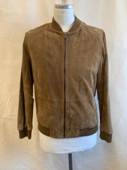 Mens, Leather Jacket, BLANK NYC, Brown, Suede, Solid, L, Band Collar, Zip Front, 2 Welt Pockets, Rib Knit Cuffs, Collar & Waist Band 