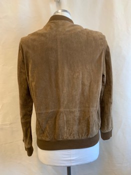 Mens, Leather Jacket, BLANK NYC, Brown, Suede, Solid, L, Band Collar, Zip Front, 2 Welt Pockets, Rib Knit Cuffs, Collar & Waist Band 