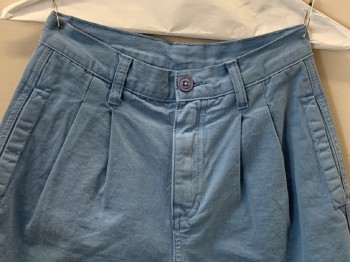 Womens, Shorts, J. GALT, Lt Blue, Cotton, Solid, W23, Pleated Front, Side And Back Pockets, Zip Front, Belt Loops