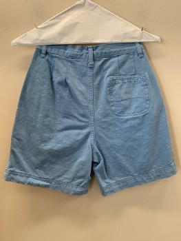 Womens, Shorts, J. GALT, Lt Blue, Cotton, Solid, W23, Pleated Front, Side And Back Pockets, Zip Front, Belt Loops