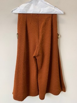 NO LABEL, Pumpkin Spice Orange, Polyester, Textured Fabric, Palazzo Pants, F.F, Side Slits, Metal Gold Leaf With Beads, Back Zip,
