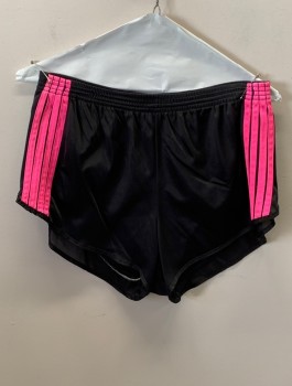 Womens, Shorts, SUB 4, Black, Hot Pink, Nylon, Solid, L, Elastic Waist, Open Side Slits, 4 Stripes Down Sides, Inner Pantie