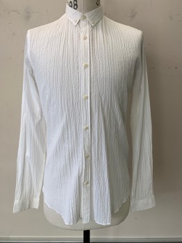 Mens, Casual Shirt, Kooples, Off White, Cotton, Solid, M, L/S, Button Front, C.A., Textured Fabric