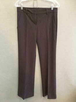Womens, Suit, Pants, THEORY, Brown, Wool, Lycra, Solid, 4, Straight Leg, Back Welt Pockets with Buttons, Zip Fly, Flat Front