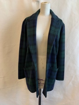 Womens, Casual Jacket, J. CREW, Navy Blue, Forest Green, Black, Cotton, Polyester, Plaid, XXS, Knit, Notched Lapel, No Closure, 2 Pockets