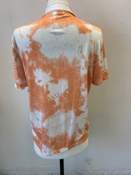 Mens, Casual Shirt, ZARA, Orange, Off White, Polyester, Linen, Mottled, M, Knit, Short Sleeves, Button Front, Collar Attached,
