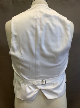 Mens, Vest 1890s-1910s, NO LABEL, Cream, Silk, Solid, 44, Shawl Collar, 4 Button Front, Slit Pockets, Back Waist Strap Belt, Aged & Stained