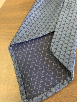 Mens, Tie, N/L MTO, Slate Blue, Navy Blue, Silk, Abstract , Made To Order, Brocade, No Lining, 3.5" Wide at Base, Four in Hand