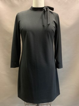 Womens, Dress, Long & 3/4 Sleeve, CALVIN KLEIN, Black, Polyester, Spandex, Solid, 12, L/S, High Neck With Side Bow, Straight Fit, Back Zipper,
