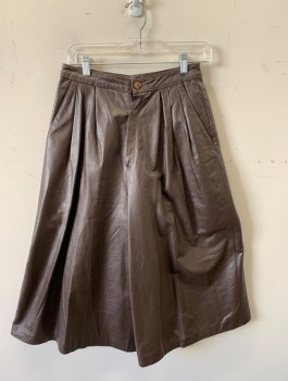 Womens, Pants, CARLA, Brown, Leather, Solid, W:26, Culottes, Mid Calf Length, Triple Pleats, Zip Fly, High Waisted, 2 Front Pockets