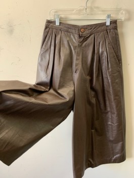 Womens, Pants, CARLA, Brown, Leather, Solid, W:26, Culottes, Mid Calf Length, Triple Pleats, Zip Fly, High Waisted, 2 Front Pockets