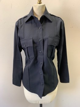 Womens, Fire/Police Shirt , ELBECO, Navy Blue, Polyester, B: 32, Collar Attached, Button Front, Long Sleeves, Epaulets, Plastic Buttons, Batwing Pocket with Pleat