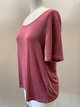 Womens, 1990s Vintage, Piece 2, CITI KNITS, Rose Pink, Acetate, Spandex, Solid, B: 34, S, Shirt, S/S, Scoop Neck